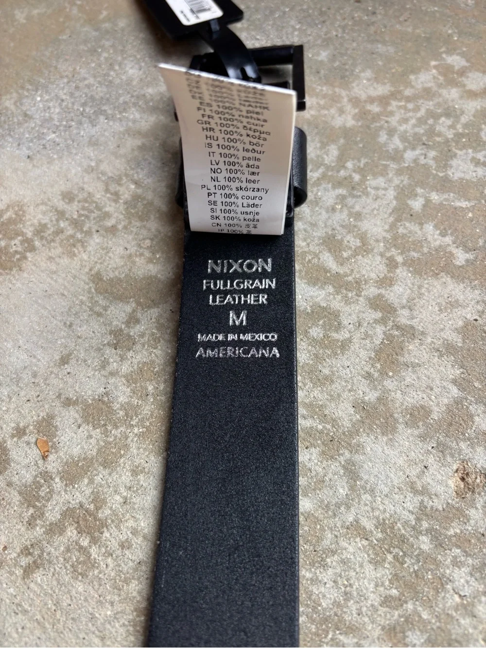 Nixon Black Leather Belt with Textured Black Buckle
